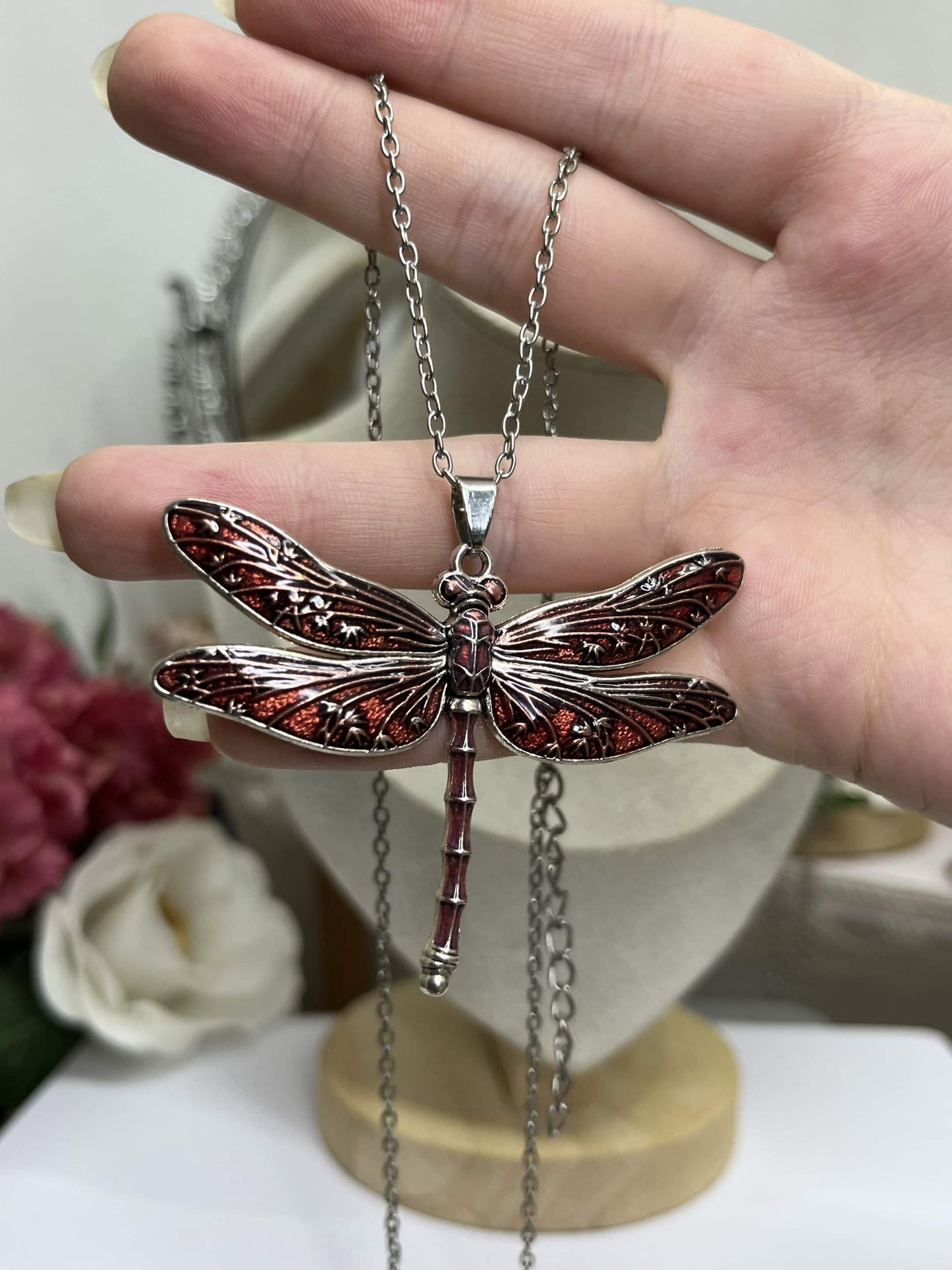 Enamel Dragonfly Pendant Necklace