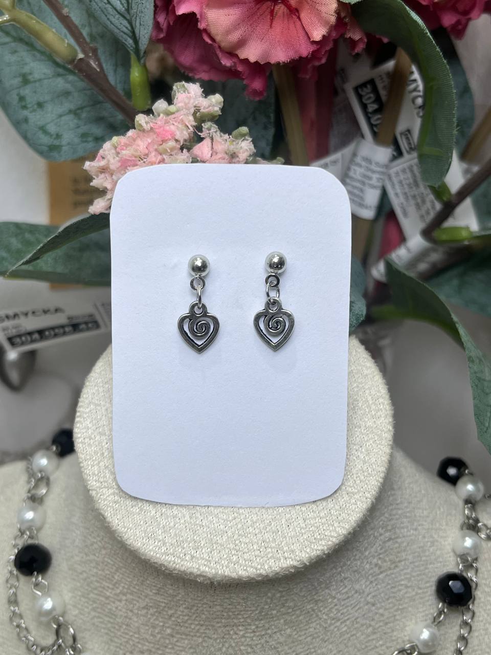 swirl heart stud earrings