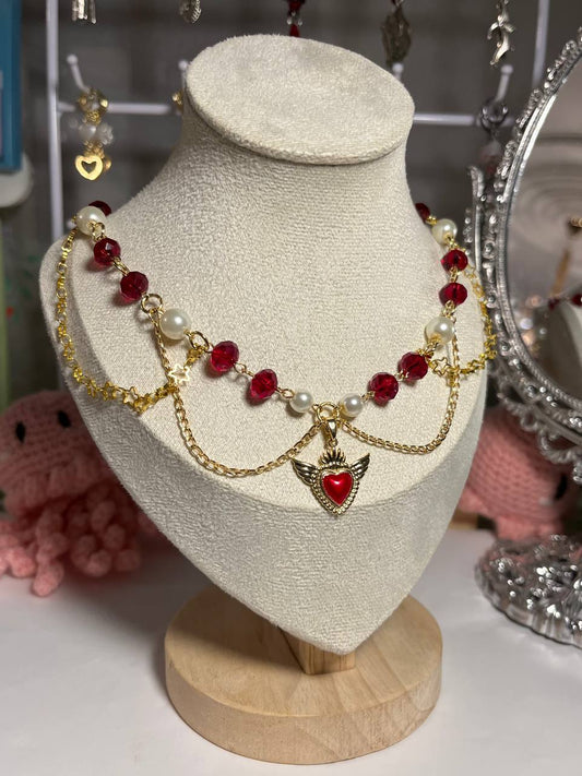 Crimson Winged Heart Necklace