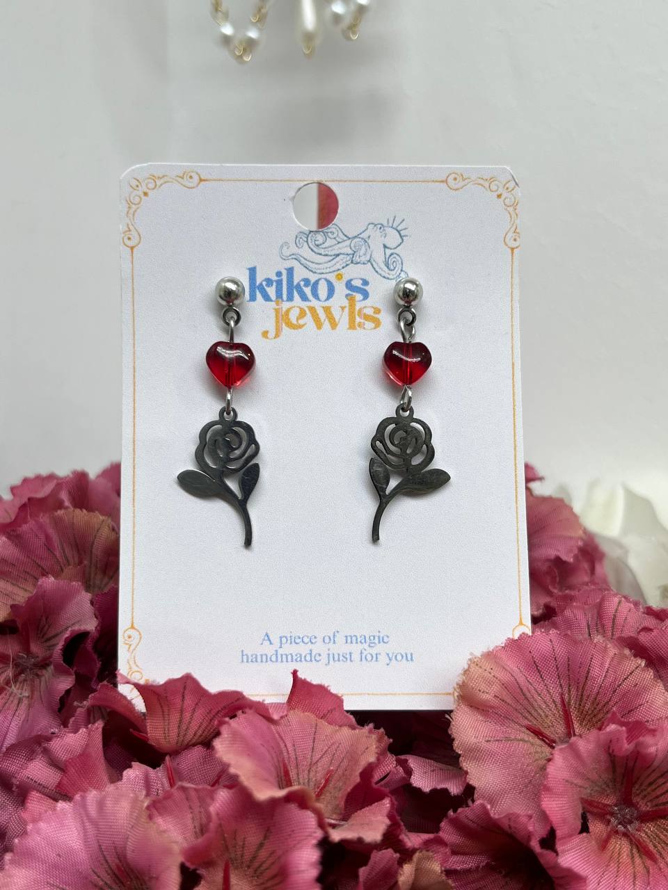 Gothic Rose Heart Drop Earrings