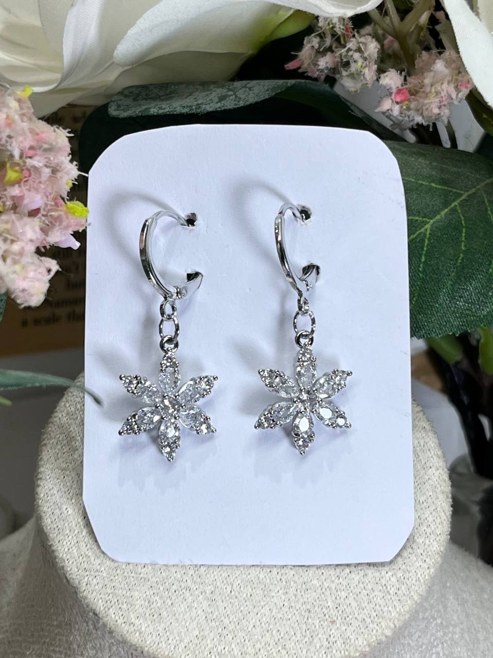 Silver Snowflake Crystal Drop Earrings
