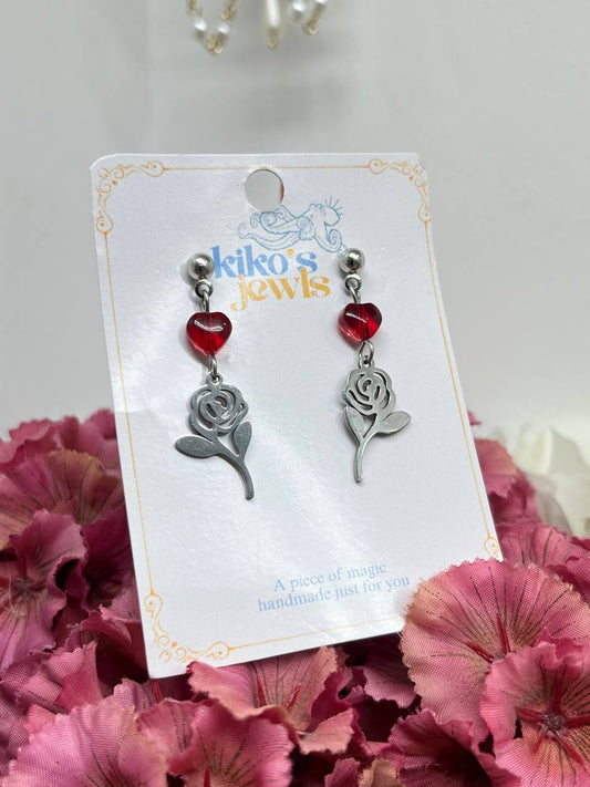 Gothic Rose Heart Drop Earrings
