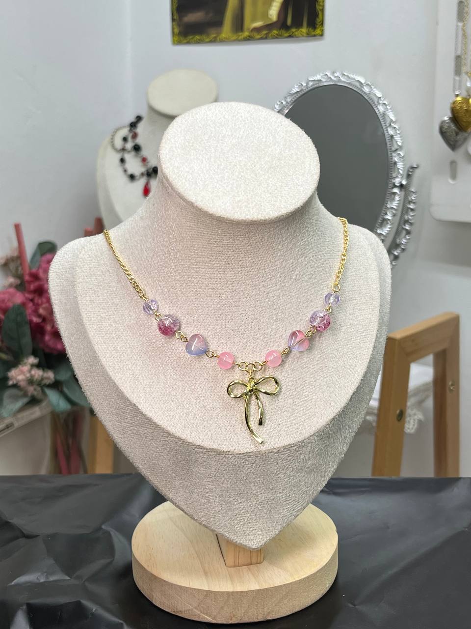 Sweetheart Bow & Aura Bead Necklace