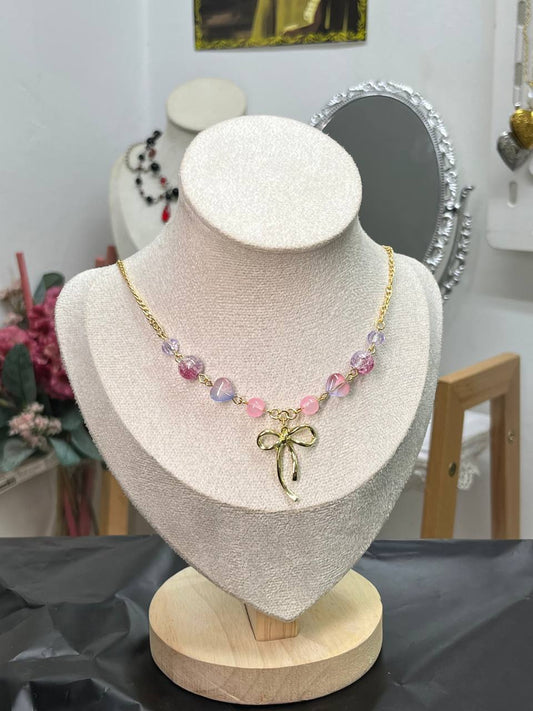 Sweetheart Bow & Aura Bead Necklace