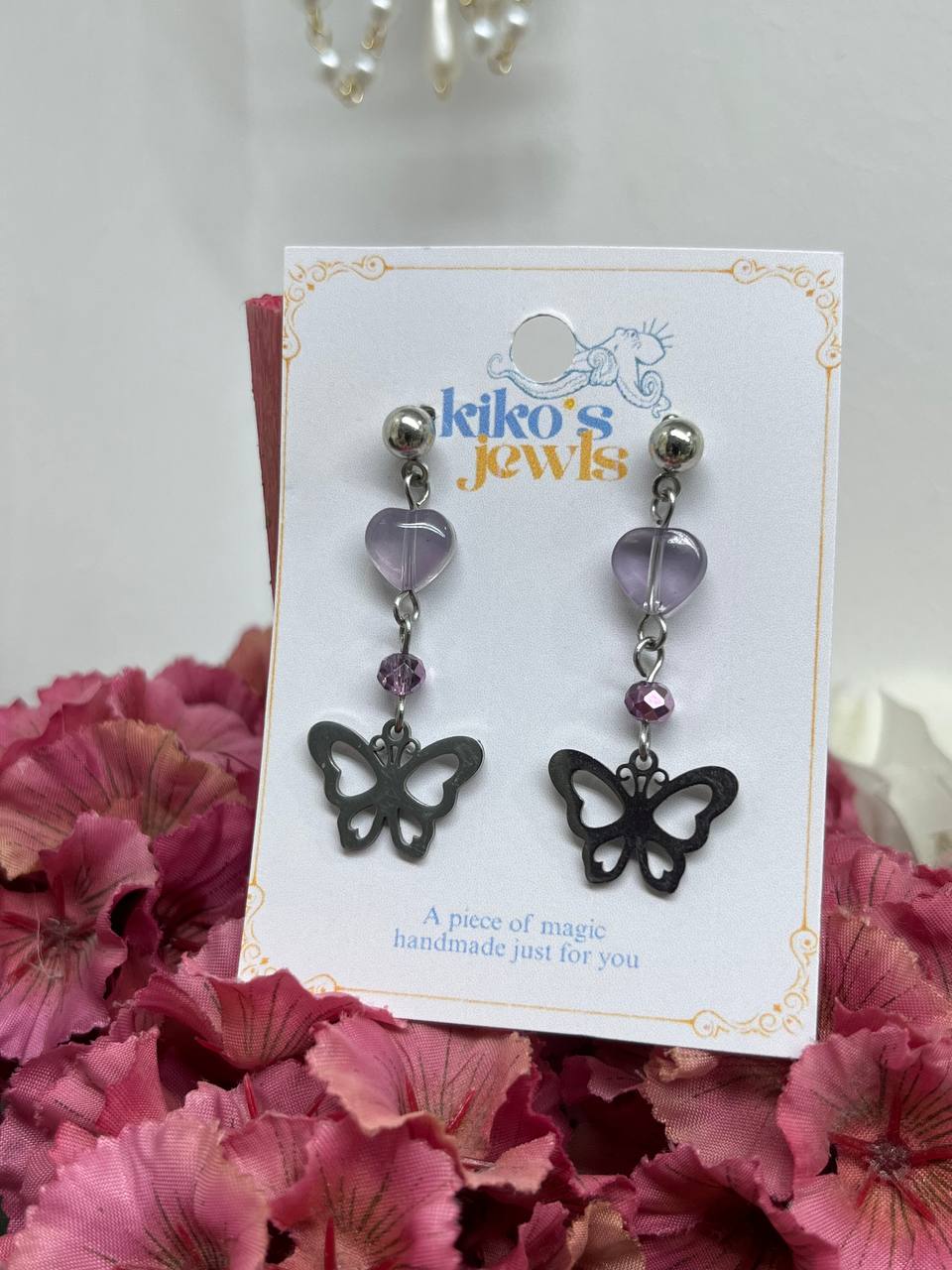 Whimsical Violet Butterfly Drop Earrings
