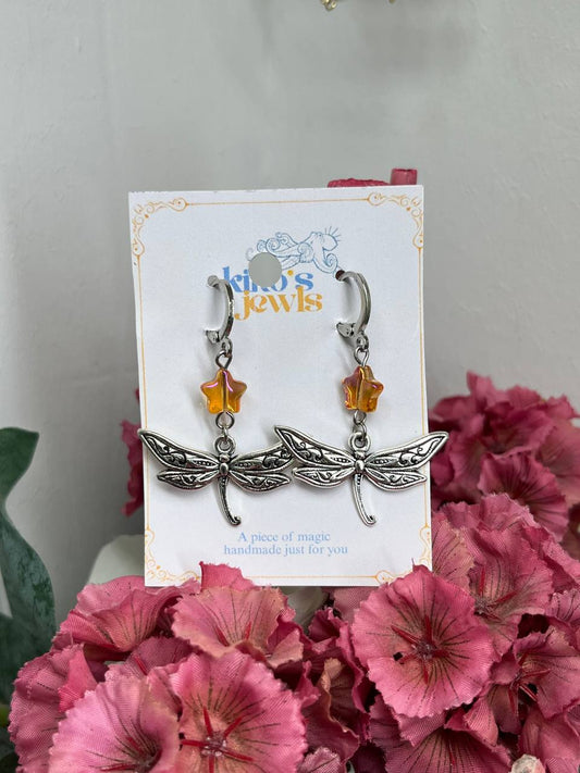 Whimsical Dragonfly Star Drop Earrings