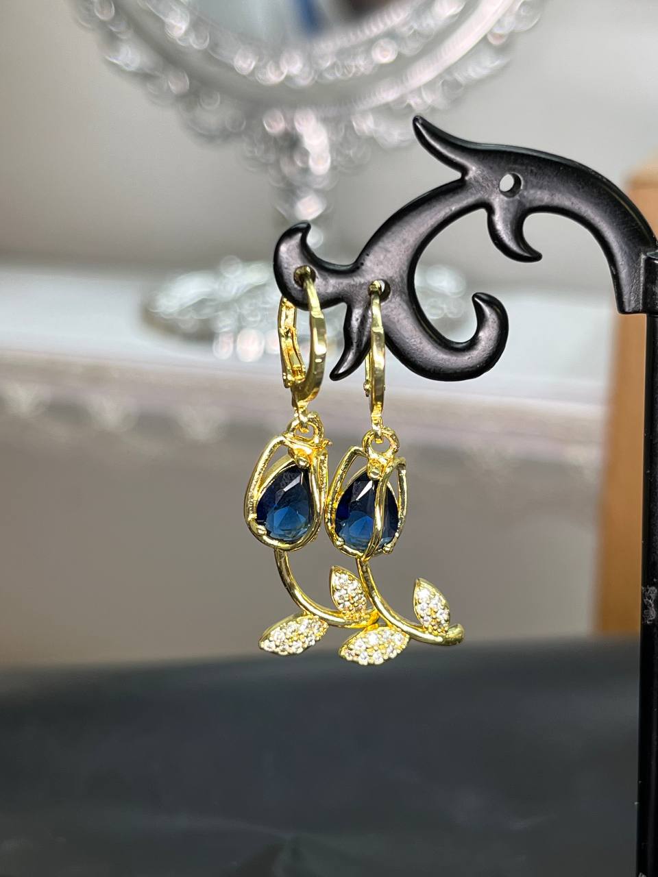 Crimson Petal Blue Earrings