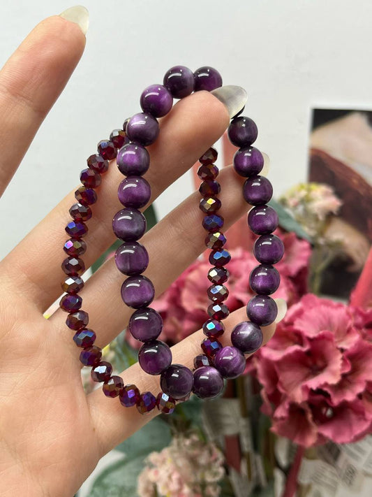 Purple Cat-Eye Bead Bracelet Set