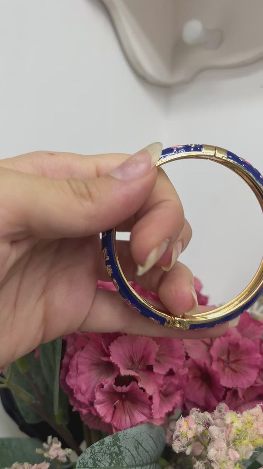 Midnight Blue & Pink Floral Enamel Bangles